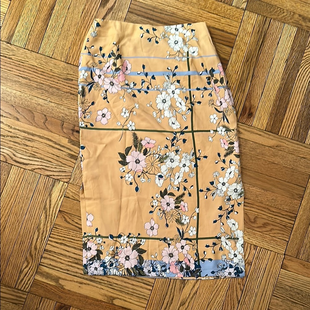 J. Crew White and Orange Floral Midi Slip Skirt